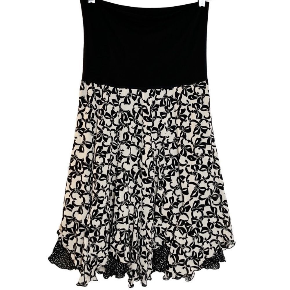 Reversible Flowy Polka Dot Bows Stretchy Skirt Black & Cream Size Large